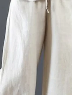 Outlet Women's Wide Leg Cotton Linen Pants Slacks Fashion Streetwear Full Length Natural Plain Pocket Elastic Drawstring Design Comfy Outdoor Street Holiday Weekend Apricot Grey Black White Summer Regular Women Pants