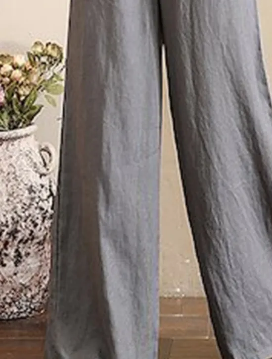 Outlet Women's Wide Leg Cotton Linen Pants Slacks Fashion Streetwear Full Length Natural Plain Pocket Elastic Drawstring Design Comfy Outdoor Street Holiday Weekend Apricot Grey Black White Summer Regular Women Pants