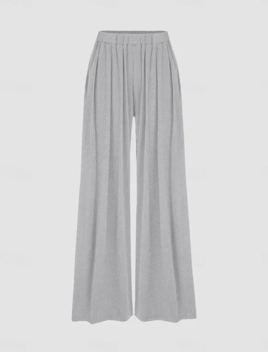 New Women's Wide Leg Dress Pants Trousers Full Length Modal Pocket Micro-elastic High Waist Fashion Streetwear Street Daily White / Black Black S M Fall Winter Women Pants