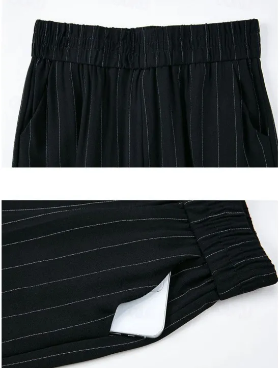 Online Women's Wide Leg Dress Work Pants Trousers Baggy Full Length Pocket Micro-elastic High Rise Streetwear Casual Street Black White XL 2XL Summer Spring Women Pants