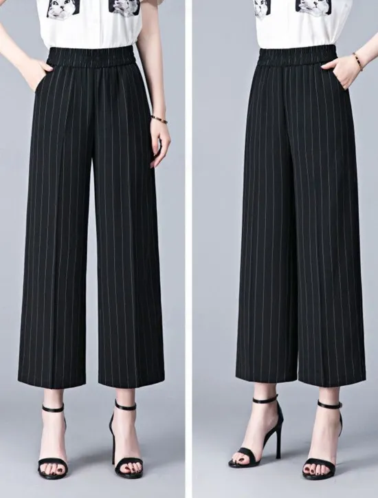 Online Women's Wide Leg Dress Work Pants Trousers Baggy Full Length Pocket Micro-elastic High Rise Streetwear Casual Street Black White XL 2XL Summer Spring Women Pants