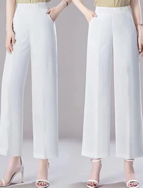 Online Women's Wide Leg Dress Work Pants Trousers Baggy Full Length Pocket Micro-elastic High Rise Streetwear Casual Street Black White XL 2XL Summer Spring Women Pants