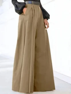 Hot Women's Wide Leg Dress Work Pants Bell Bottom Full Length Fashion Streetwear Daily Black Khaki S M Fall Winter Women Pants