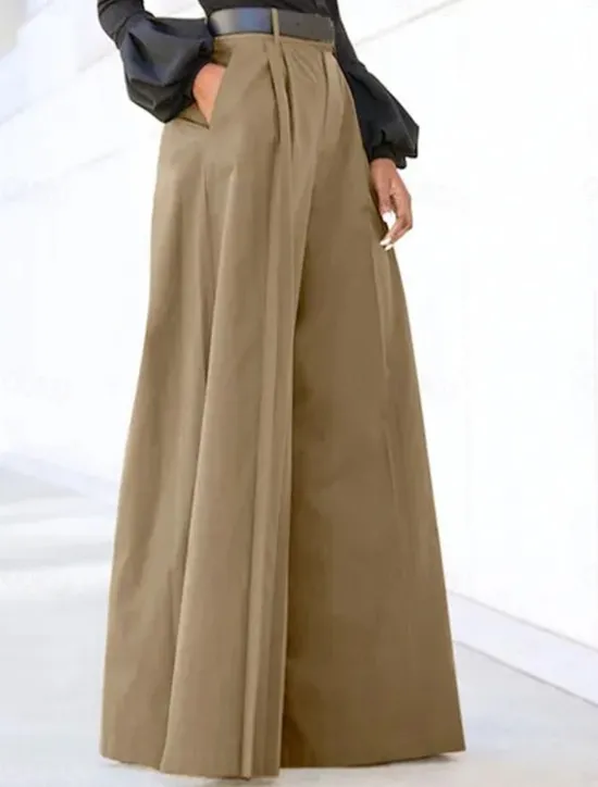 Hot Women's Wide Leg Dress Work Pants Bell Bottom Full Length Fashion Streetwear Daily Black Khaki S M Fall Winter Women Pants