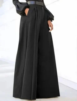 Hot Women's Wide Leg Dress Work Pants Bell Bottom Full Length Fashion Streetwear Daily Black Khaki S M Fall Winter Women Pants