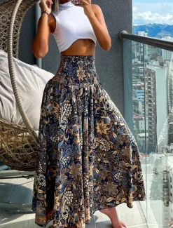 Best Women's Wide Leg Pants A Line Print Floral Boho Black Summer Women Pants