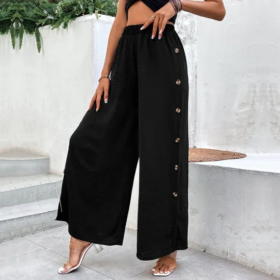 Clearance Women's Wide Leg Pants Trousers Casual Daily Full Length High Waist Plain Split Side Button Breathability Comfortable Micro-elastic Going out Spring & Summer Loose Fit Women Pants