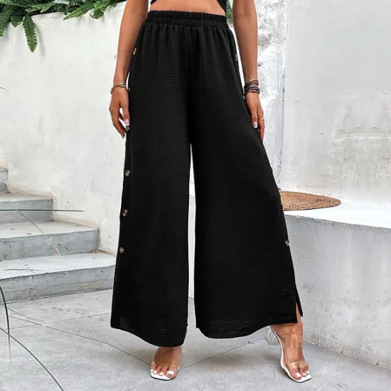 Clearance Women's Wide Leg Pants Trousers Casual Daily Full Length High Waist Plain Split Side Button Breathability Comfortable Micro-elastic Going out Spring & Summer Loose Fit Women Pants