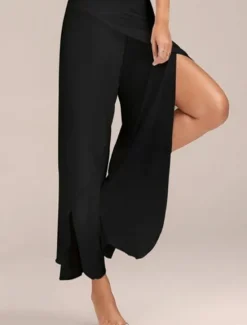 New Women's Wide Leg Pants Trousers Baggy Pants Boho Full Length Mid Waist Solid Color Plain Solid Colored Baggy Soft Daily Going out ArmyGreen Black White Autumn / Fall Spring & Summer Regular Fit Women Pants