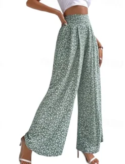 Sale Women's Wide Leg Pants Trousers Casual Daily Long Floral Printing Breathability Comfortable Micro-elastic Weekend Black Red Blue Green Spring & Summer Regular Fit Women Pants