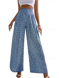 Sale Women's Wide Leg Pants Trousers Casual Daily Long Floral Printing Breathability Comfortable Micro-elastic Weekend Black Red Blue Green Spring & Summer Regular Fit Women Pants