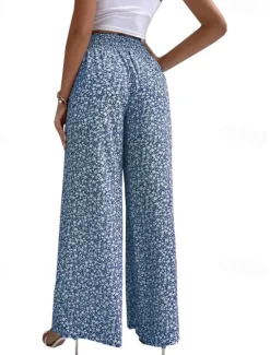Sale Women's Wide Leg Pants Trousers Casual Daily Long Floral Printing Breathability Comfortable Micro-elastic Weekend Black Red Blue Green Spring & Summer Regular Fit Women Pants