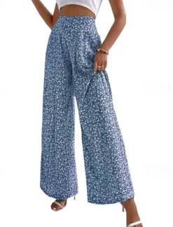 Sale Women's Wide Leg Pants Trousers Casual Daily Long Floral Printing Breathability Comfortable Micro-elastic Weekend Black Red Blue Green Spring & Summer Regular Fit Women Pants