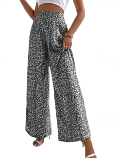 Sale Women's Wide Leg Pants Trousers Casual Daily Long Floral Printing Breathability Comfortable Micro-elastic Weekend Black Red Blue Green Spring & Summer Regular Fit Women Pants