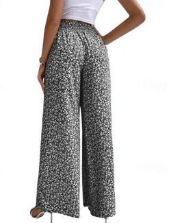 Sale Women's Wide Leg Pants Trousers Casual Daily Long Floral Printing Breathability Comfortable Micro-elastic Weekend Black Red Blue Green Spring & Summer Regular Fit Women Pants
