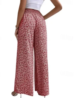 Sale Women's Wide Leg Pants Trousers Casual Daily Long Floral Printing Breathability Comfortable Micro-elastic Weekend Black Red Blue Green Spring & Summer Regular Fit Women Pants