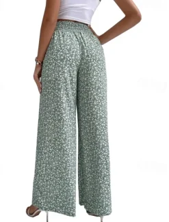 Sale Women's Wide Leg Pants Trousers Casual Daily Long Floral Printing Breathability Comfortable Micro-elastic Weekend Black Red Blue Green Spring & Summer Regular Fit Women Pants