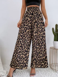 New Women's Wide Leg Pants Trousers Streetwear Casual Long High Waist Floral Pocket Printing Elastic Drawstring Design Breathability Soft Micro-elastic Vacation Street Daily Wear Blue Women Pants