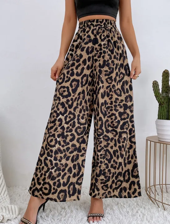 New Women's Wide Leg Pants Trousers Streetwear Casual Long High Waist Floral Pocket Printing Elastic Drawstring Design Breathability Soft Micro-elastic Vacation Street Daily Wear Blue Women Pants