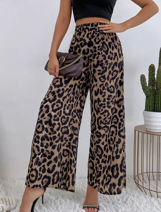 New Women's Wide Leg Pants Trousers Streetwear Casual Long High Waist Floral Pocket Printing Elastic Drawstring Design Breathability Soft Micro-elastic Vacation Street Daily Wear Blue Women Pants