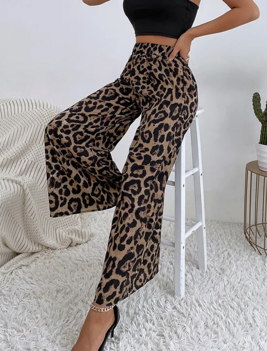 New Women's Wide Leg Pants Trousers Streetwear Casual Long High Waist Floral Pocket Printing Elastic Drawstring Design Breathability Soft Micro-elastic Vacation Street Daily Wear Blue Women Pants