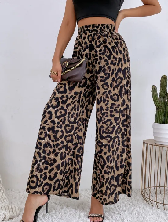 New Women's Wide Leg Pants Trousers Streetwear Casual Long High Waist Floral Pocket Printing Elastic Drawstring Design Breathability Soft Micro-elastic Vacation Street Daily Wear Blue Women Pants