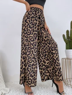 New Women's Wide Leg Pants Trousers Streetwear Casual Long High Waist Floral Pocket Printing Elastic Drawstring Design Breathability Soft Micro-elastic Vacation Street Daily Wear Blue Women Pants