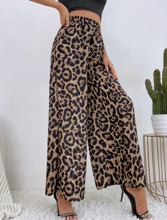 New Women's Wide Leg Pants Trousers Streetwear Casual Long High Waist Floral Pocket Printing Elastic Drawstring Design Breathability Soft Micro-elastic Vacation Street Daily Wear Blue Women Pants
