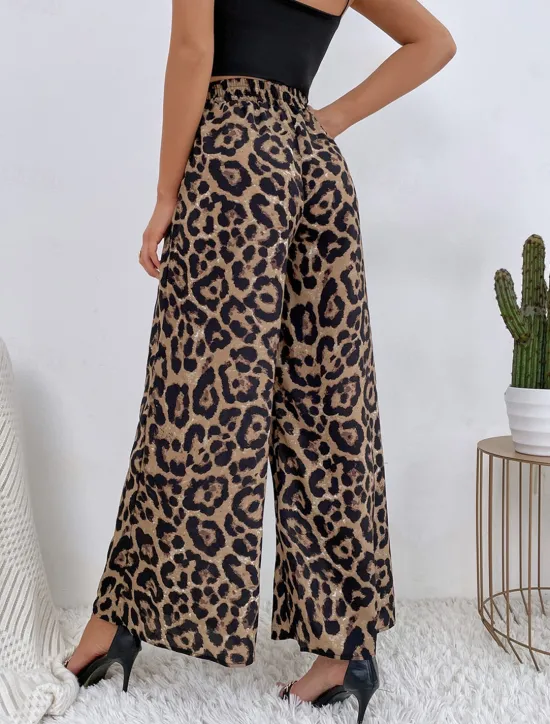 New Women's Wide Leg Pants Trousers Streetwear Casual Long High Waist Floral Pocket Printing Elastic Drawstring Design Breathability Soft Micro-elastic Vacation Street Daily Wear Blue Women Pants