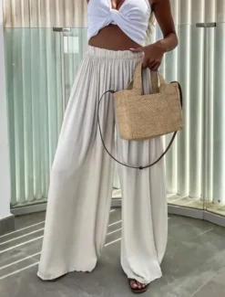 Best Women's Wide Leg Pants Trousers Streetwear Casual Long High Waist Plain Elastic Drawstring Design High Cut Breathability Soft Micro-elastic Vacation Street Daily Wear Black Light Green Red Navy Blue Women Pants