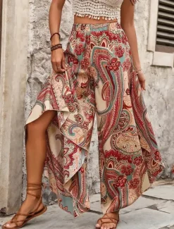 New Women's Wide Leg Pants Trousers Lightweight Casual Full Length Mid Rise Floral Graphic Printing Breathability Comfortable Inelastic Home Casual Daily Summer Spring Regular Fit Women Pants