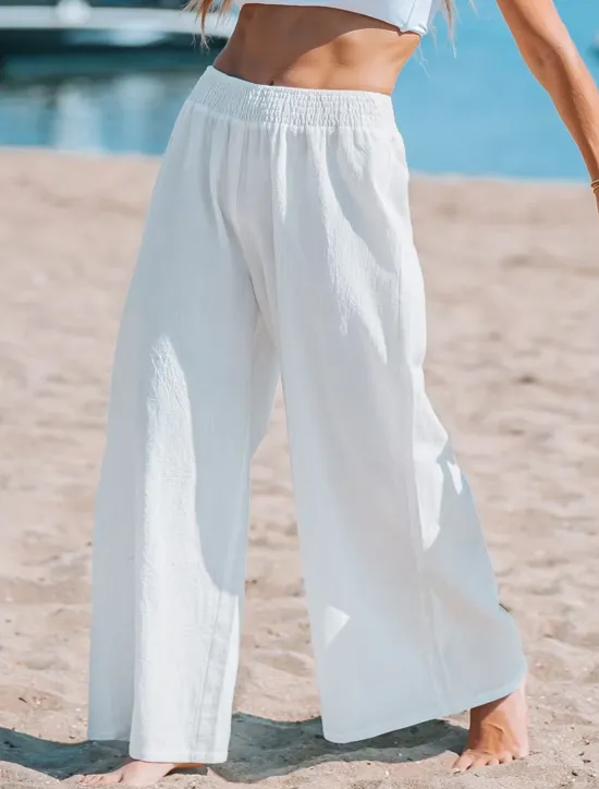 Sale Women's Wide Leg Pants Trousers Streetwear Casual Long High Waist Plain Elastic Waist High Cut Breathability Soft Micro-elastic Vacation Street Daily Wear Summer Spring Regular Fit Women Pants