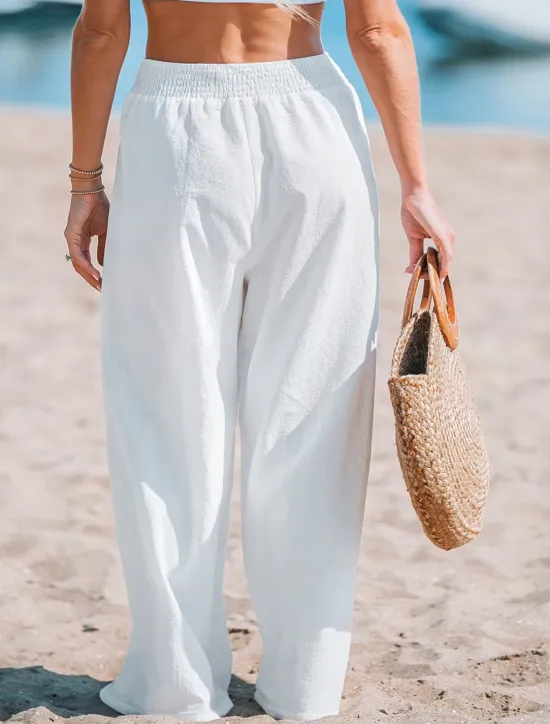 Sale Women's Wide Leg Pants Trousers Streetwear Casual Long High Waist Plain Elastic Waist High Cut Breathability Soft Micro-elastic Vacation Street Daily Wear Summer Spring Regular Fit Women Pants