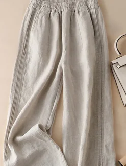 New Women's Wide Leg Pants Trousers Baggy Pants Fashion Streetwear Full Length High Waist Plain Pocket Elastic Waist Baggy Breathability Comfortable Micro-elastic Vacation Street Casual rice white Women Pants