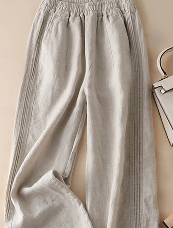 New Women's Wide Leg Pants Trousers Baggy Pants Fashion Streetwear Full Length High Waist Plain Pocket Elastic Waist Baggy Breathability Comfortable Micro-elastic Vacation Street Casual rice white Women Pants