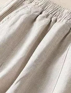 New Women's Wide Leg Pants Trousers Baggy Pants Fashion Streetwear Full Length High Waist Plain Pocket Elastic Waist Baggy Breathability Comfortable Micro-elastic Vacation Street Casual rice white Women Pants