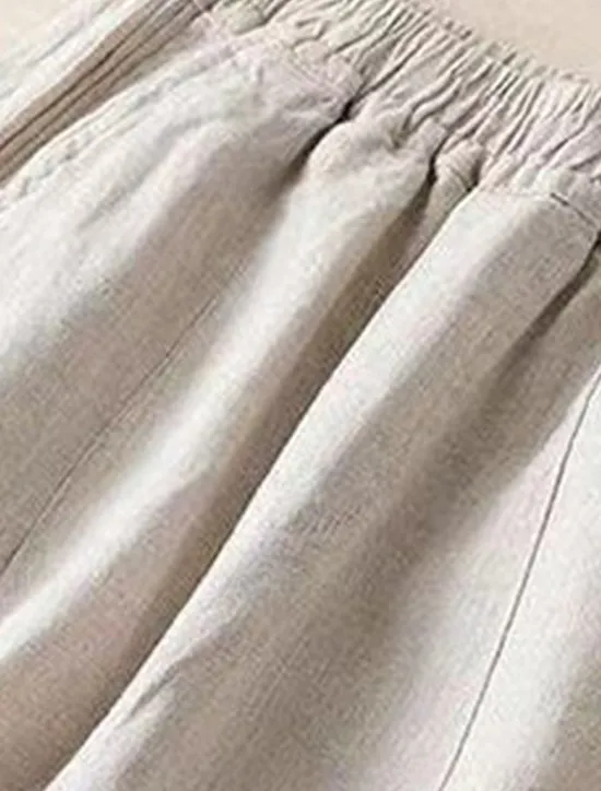 New Women's Wide Leg Pants Trousers Baggy Pants Fashion Streetwear Full Length High Waist Plain Pocket Elastic Waist Baggy Breathability Comfortable Micro-elastic Vacation Street Casual rice white Women Pants