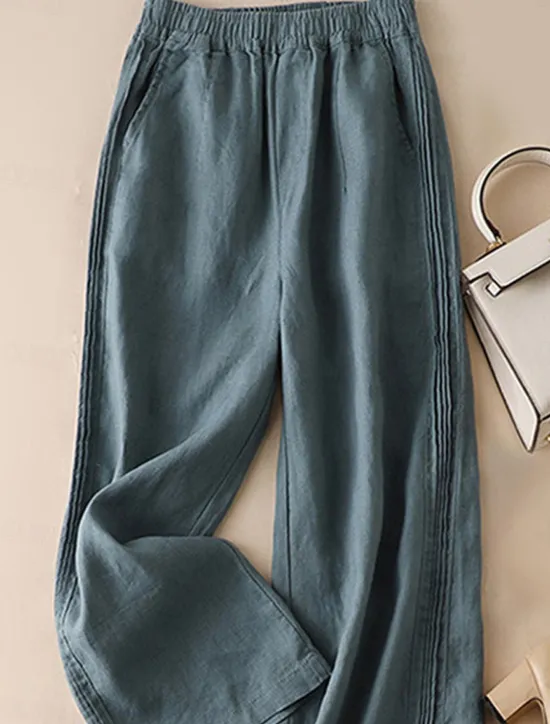 New Women's Wide Leg Pants Trousers Baggy Pants Fashion Streetwear Full Length High Waist Plain Pocket Elastic Waist Baggy Breathability Comfortable Micro-elastic Vacation Street Casual rice white Women Pants