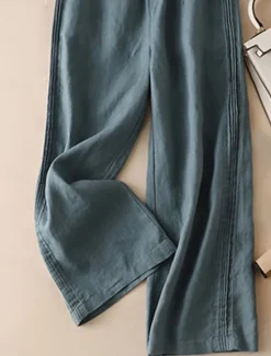 New Women's Wide Leg Pants Trousers Baggy Pants Fashion Streetwear Full Length High Waist Plain Pocket Elastic Waist Baggy Breathability Comfortable Micro-elastic Vacation Street Casual rice white Women Pants