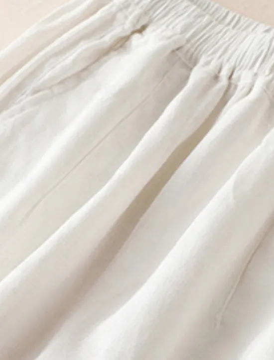 New Women's Wide Leg Pants Trousers Baggy Pants Fashion Streetwear Full Length High Waist Plain Pocket Elastic Waist Baggy Breathability Comfortable Micro-elastic Vacation Street Casual rice white Women Pants