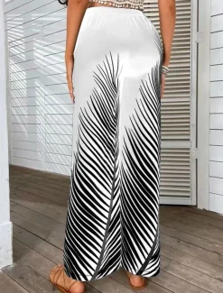 Women's Wide Leg Pants Trousers Casual Daily Long Leaf Wide Leg Print Breathability Comfortable Inelastic Going out Weekend Black White Khaki Spring & Summer Regular Fit Women Pants
