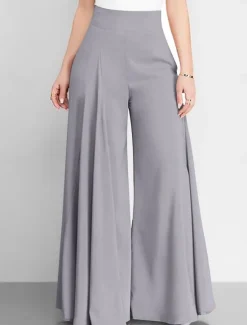 Discount Women's Wide Leg Pants Trousers Fashion Streetwear Full Length High Waist Plain Pocket Ruched Butt Lifting High Cut Comfort Breathability Soft Micro-elastic Vacation Street Daily Camel Grey Black Pink Women Pants
