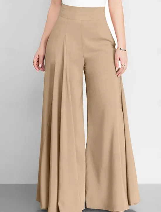 Discount Women's Wide Leg Pants Trousers Fashion Streetwear Full Length High Waist Plain Pocket Ruched Butt Lifting High Cut Comfort Breathability Soft Micro-elastic Vacation Street Daily Camel Grey Black Pink Women Pants