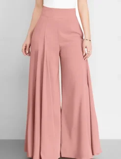Discount Women's Wide Leg Pants Trousers Fashion Streetwear Full Length High Waist Plain Pocket Ruched Butt Lifting High Cut Comfort Breathability Soft Micro-elastic Vacation Street Daily Camel Grey Black Pink Women Pants