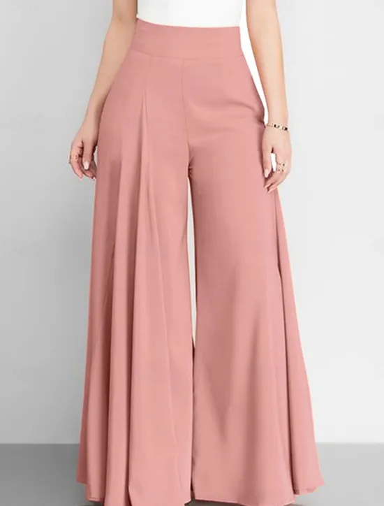 Discount Women's Wide Leg Pants Trousers Fashion Streetwear Full Length High Waist Plain Pocket Ruched Butt Lifting High Cut Comfort Breathability Soft Micro-elastic Vacation Street Daily Camel Grey Black Pink Women Pants