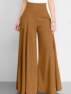 Discount Women's Wide Leg Pants Trousers Fashion Streetwear Full Length High Waist Plain Pocket Ruched Butt Lifting High Cut Comfort Breathability Soft Micro-elastic Vacation Street Daily Camel Grey Black Pink Women Pants