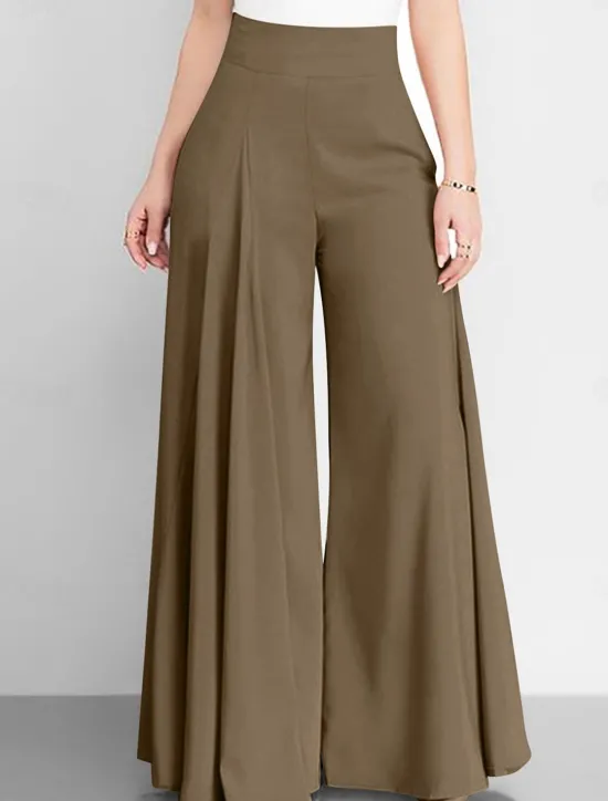 Discount Women's Wide Leg Pants Trousers Fashion Streetwear Full Length High Waist Plain Pocket Ruched Butt Lifting High Cut Comfort Breathability Soft Micro-elastic Vacation Street Daily Camel Grey Black Pink Women Pants