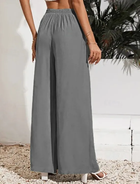 Sale Women's Wide Leg Pants Trousers Casual Daily Long Plain Drawstring Side Pockets Breathability Comfortable Micro-elastic Weekend Black Red Beige Gray Spring & Summer Regular Fit Women Pants