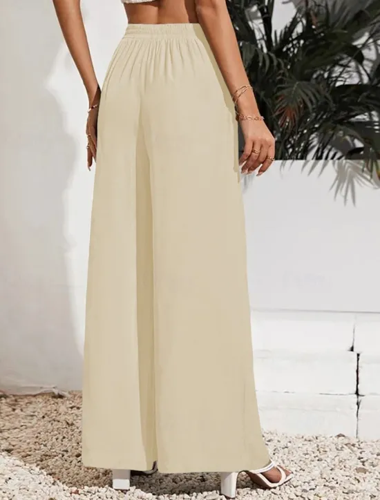Sale Women's Wide Leg Pants Trousers Casual Daily Long Plain Drawstring Side Pockets Breathability Comfortable Micro-elastic Weekend Black Red Beige Gray Spring & Summer Regular Fit Women Pants