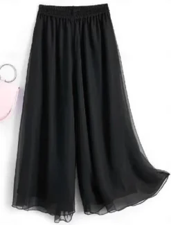 Best Women's Wide Leg Pants Trousers Vacation Streetwear Lightweight Full Length High Waist Plain Elastic Waist High Cut Breathability Comfortable Micro-elastic Outdoor Holiday Daily Wear Black White Pink Women Pants